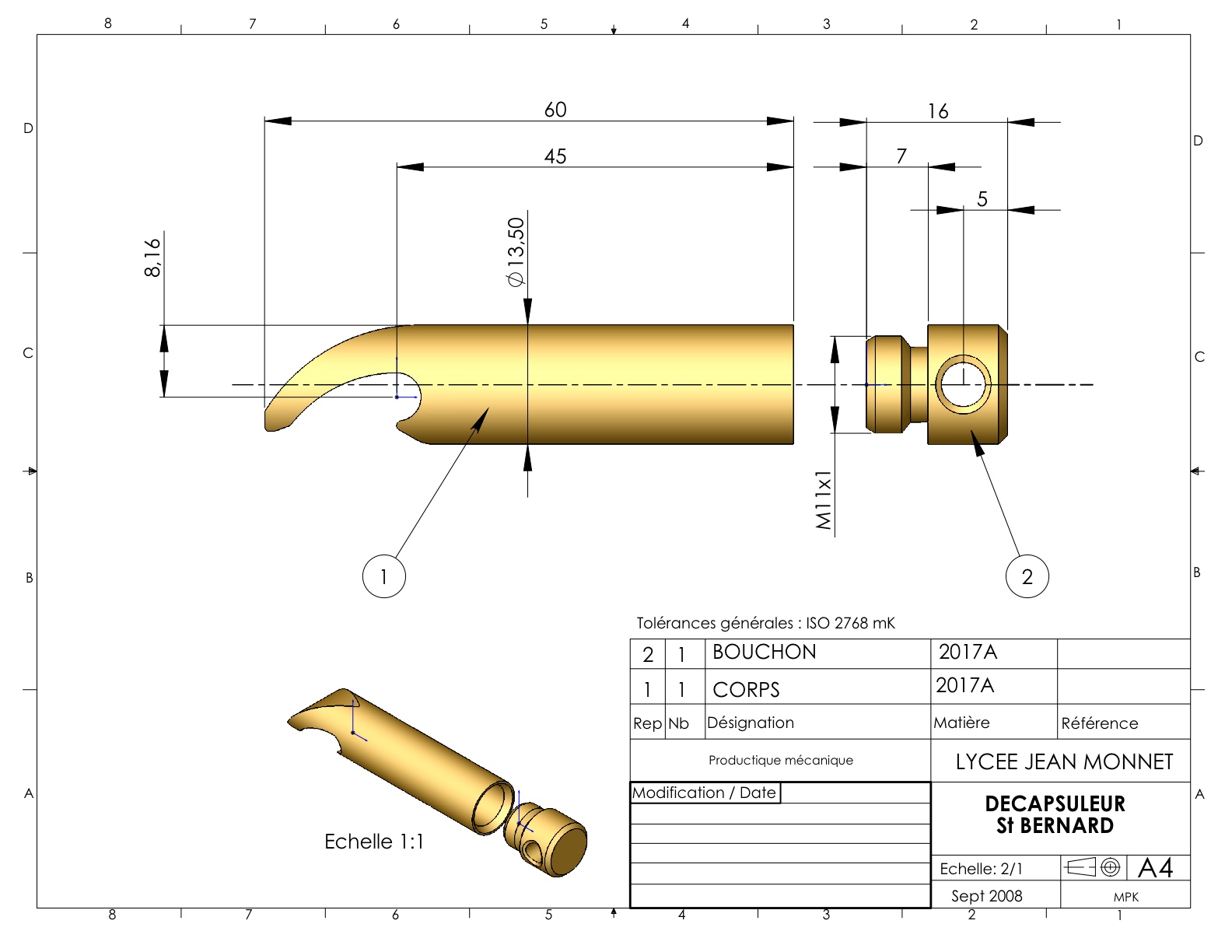 Plan d'ensemble décapsuleur St Bernard